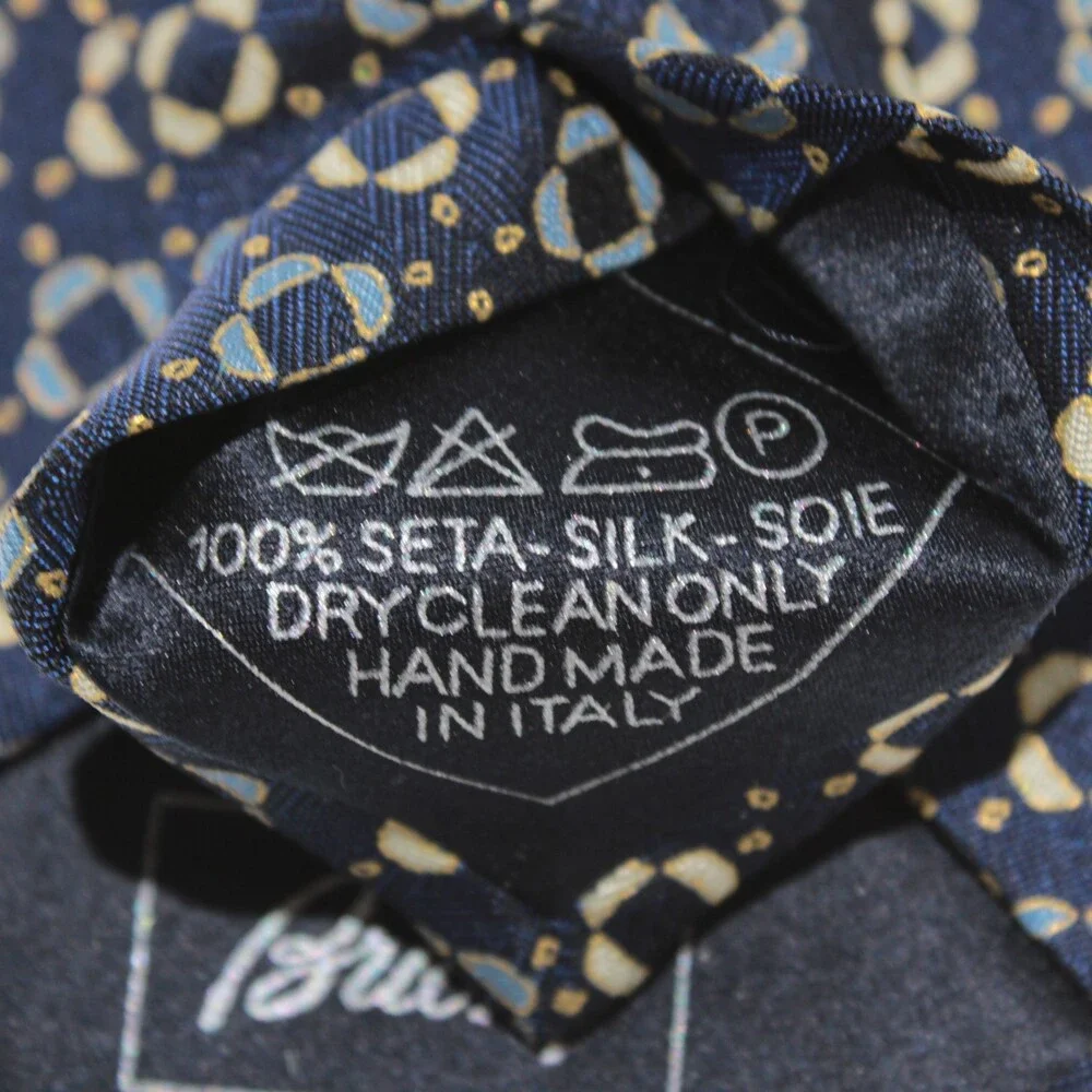 Brioni NWOT Neck Tie in Blue & Yellow Geometric Print 100% Silk Made in Italy